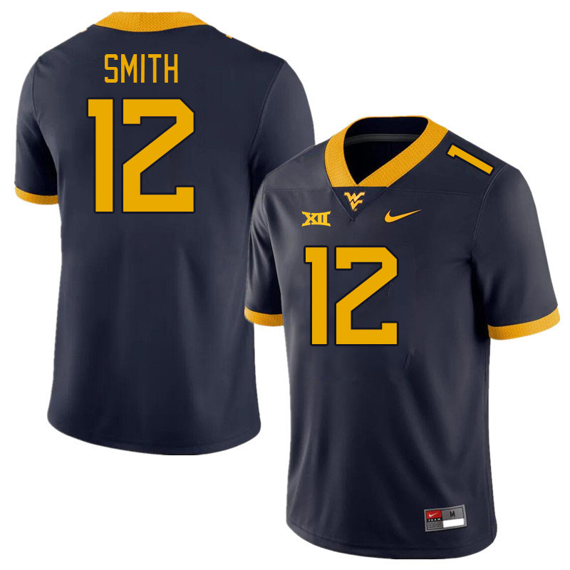 West Virginia Mountaineers #12 Geno Smith College Football Jerseys Stitched Sale-Navy